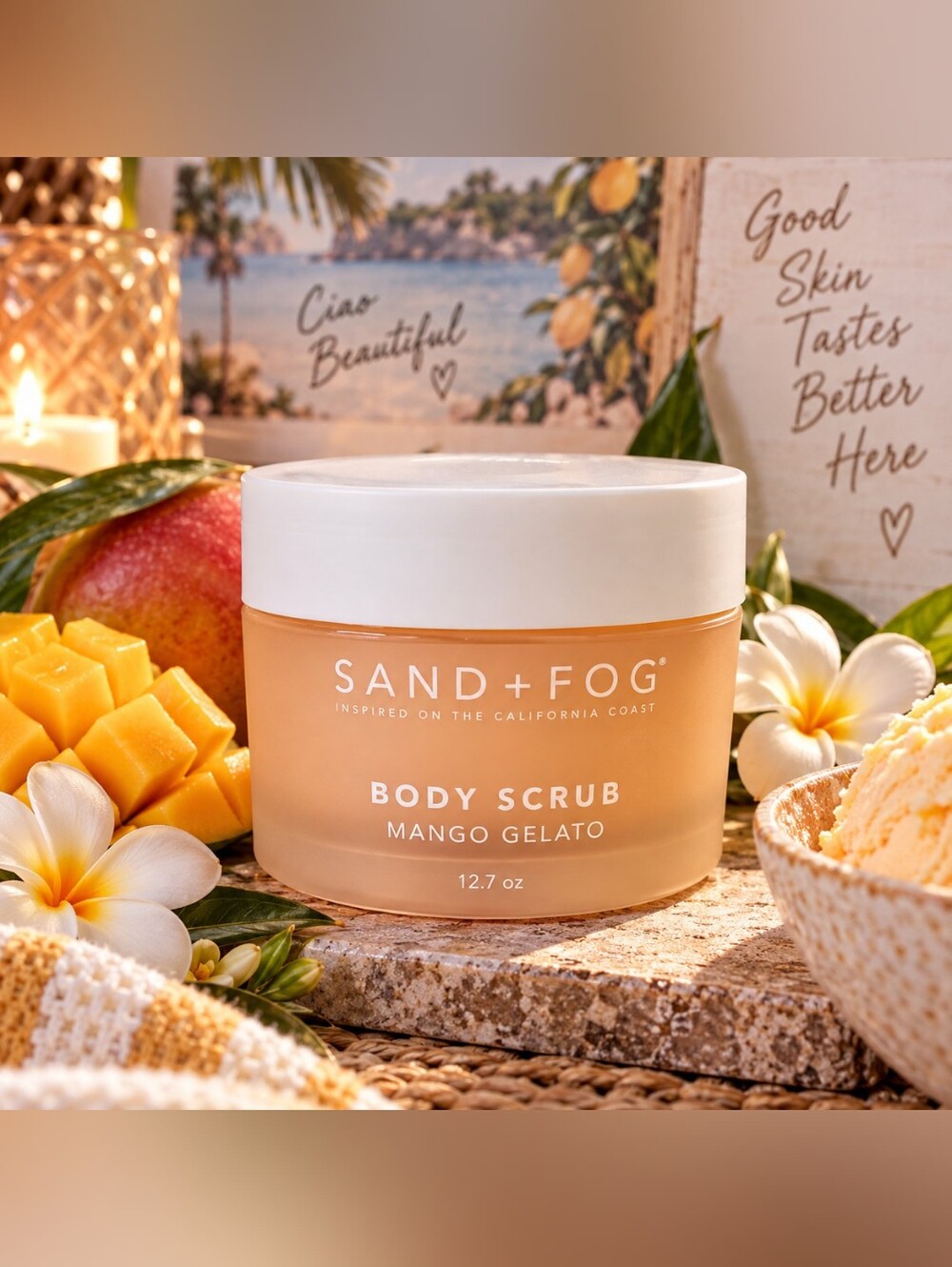 Sand + Fog Mango Gelato Body Scrub 12.7 oz Jojoba Oil